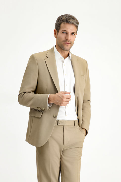 Açık Bej 7 Drop Slim Fit Dar Kesim Mevsimlik Takım Elbise