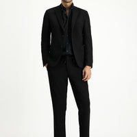 Siyah 7 Drop Super Slim Fit Ekstra Dar Kesim Mevsimlik Beli Lastikli İpli Takım Elbise