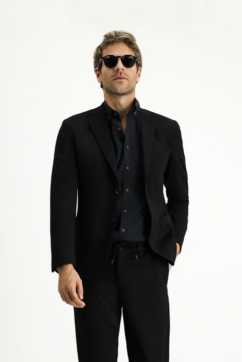 Siyah 7 Drop Super Slim Fit Ekstra Dar Kesim Mevsimlik Beli Lastikli İpli Takım Elbise