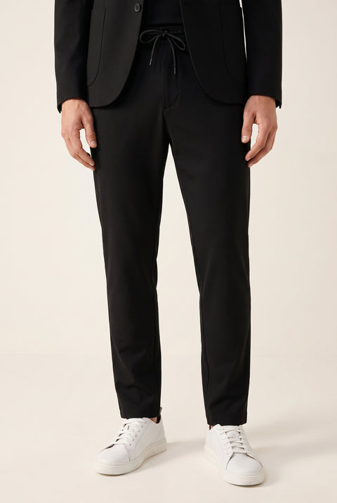 Siyah 7 Drop Super Slim Fit Ekstra Dar Kesim Mevsimlik Beli Lastikli İpli Takım Elbise