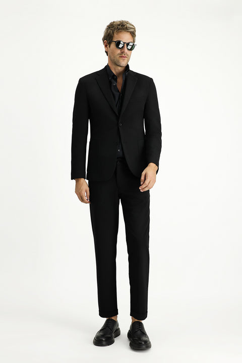 Siyah 7 Drop Super Slim Fit Ekstra Dar Kesim Mevsimlik Beli Lastikli İpli Takım Elbise