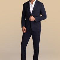Koyu Lacivert Super Slim Fit Ekstra Dar Kesim Beli Lastikli İpli Takım Elbise