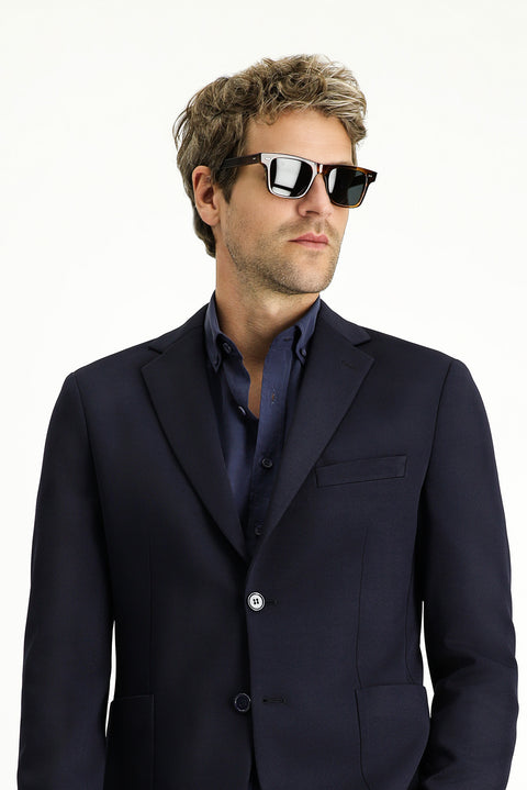 Koyu Lacivert 7 Drop Super Slim Fit Ekstra Dar Kesim Mevsimlik Beli Lastikli İpli Takım Elbise