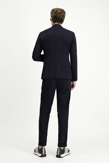 Koyu Lacivert Super Slim Fit Ekstra Dar Kesim Beli Lastikli İpli Takım Elbise