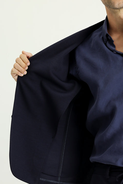 Koyu Lacivert 7 Drop Super Slim Fit Ekstra Dar Kesim Mevsimlik Beli Lastikli İpli Takım Elbise