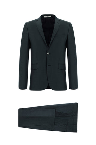  Koyu Yeşil Super Slim Fit Ekstra Dar Kesim Klasik Desenli Takım Elbise