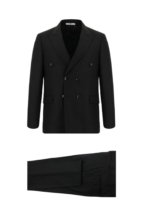 Black 6 Drop Regular Fit Standard Cut Patterned Double-Breasted Suit