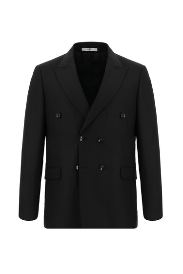 Siyah Regular Fit Desenli Kruvaze Takım Elbise