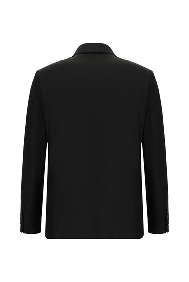 Siyah Regular Fit Desenli Kruvaze Takım Elbise