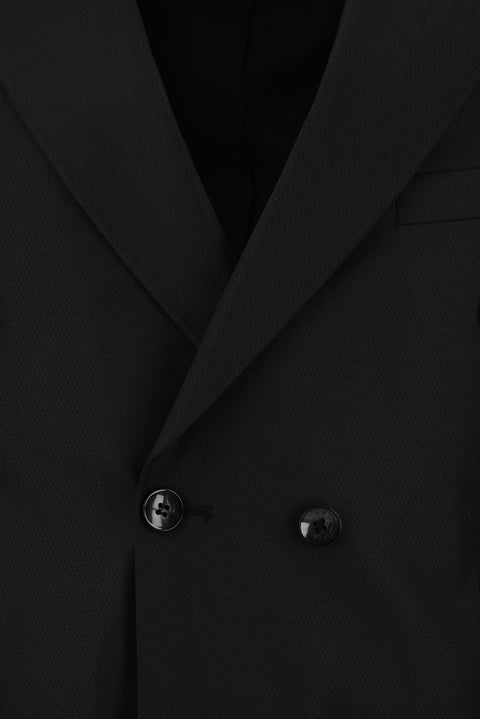 Black 6 Drop Regular Fit Standard Cut Patterned Double-Breasted Suit