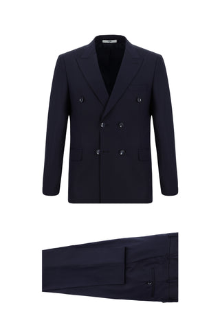  Koyu Lacivert Regular Fit Desenli Kruvaze Takım Elbise