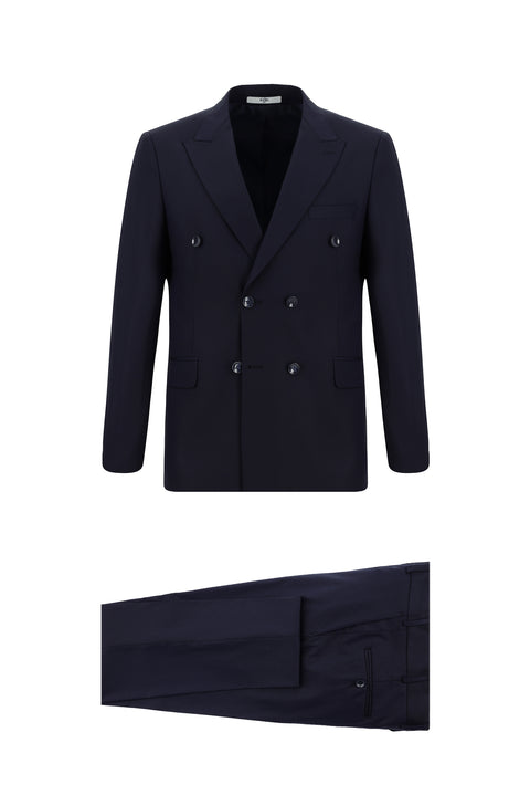 Koyu Lacivert 6 Drop Regular Fit Standart Kesim Desenli Kruvaze Takım Elbise