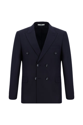  Koyu Lacivert Regular Fit Desenli Kruvaze Takım Elbise