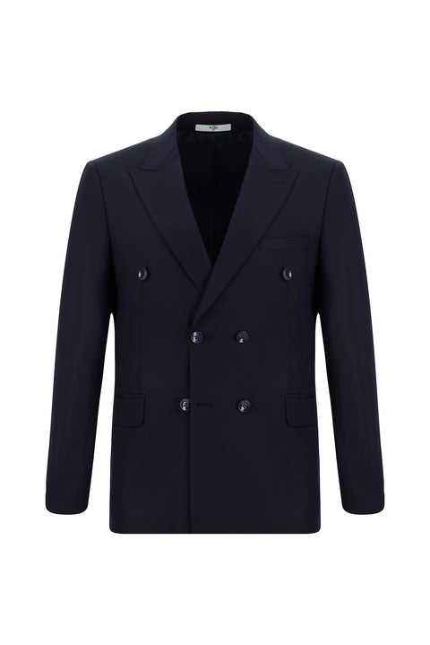 Koyu Lacivert 6 Drop Regular Fit Standart Kesim Desenli Kruvaze Takım Elbise