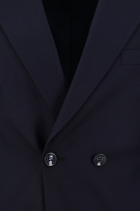 Koyu Lacivert 6 Drop Regular Fit Standart Kesim Desenli Kruvaze Takım Elbise