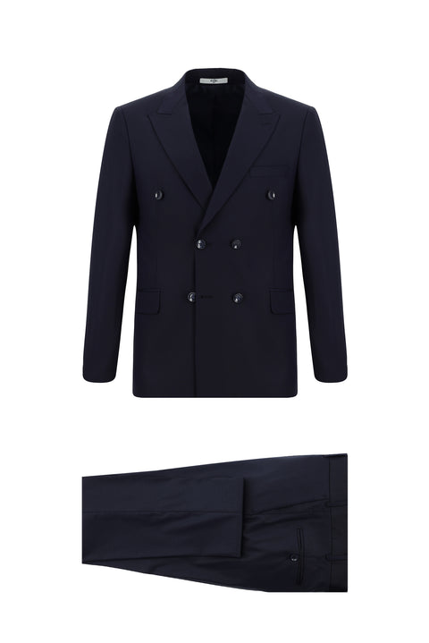 Siyah Lacivert 6 Drop Regular Fit Standart Kesim Desenli Kruvaze Takım Elbise