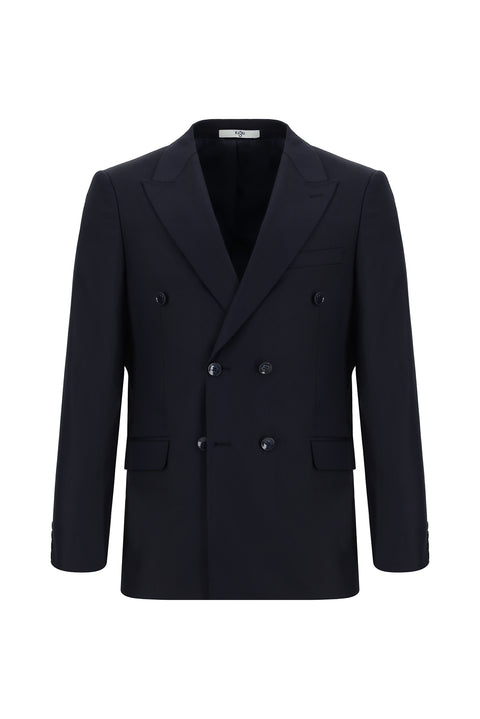 Siyah Lacivert 6 Drop Regular Fit Standart Kesim Desenli Kruvaze Takım Elbise