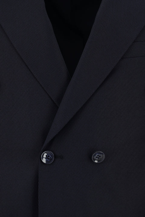 Siyah Lacivert 6 Drop Regular Fit Standart Kesim Desenli Kruvaze Takım Elbise