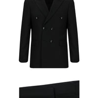 Siyah 7 Drop Slim Fit Dar Kesim Desenli Kruvaze Takım Elbise