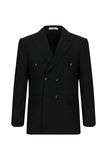  Siyah Slim Fit Dar Kesim Desenli Kruvaze Takım Elbise