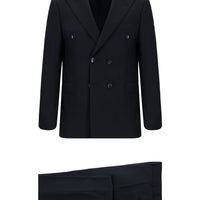 Koyu Lacivert Slim Fit Dar Kesim Desenli Kruvaze Takım Elbise