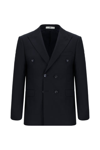  Koyu Lacivert Slim Fit Dar Kesim Desenli Kruvaze Takım Elbise