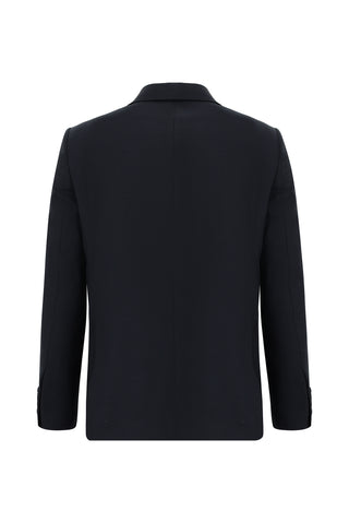  Koyu Lacivert Slim Fit Dar Kesim Desenli Kruvaze Takım Elbise