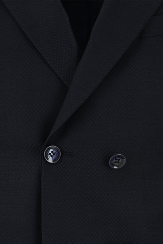  Koyu Lacivert Slim Fit Dar Kesim Desenli Kruvaze Takım Elbise