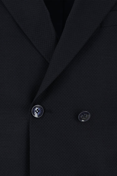  Koyu Lacivert Slim Fit Dar Kesim Desenli Kruvaze Takım Elbise