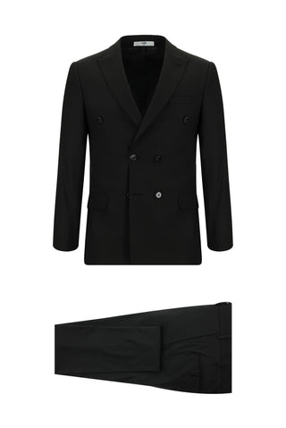  Siyah Super Slim Fit Ekstra Dar Kesim Desenli Kruvaze Takım Elbise