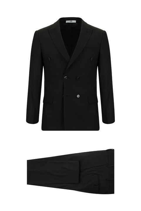 Siyah 7 Drop Super Slim Fit Eksra Dar Kesim Desenli Kruvaze Takım Elbise