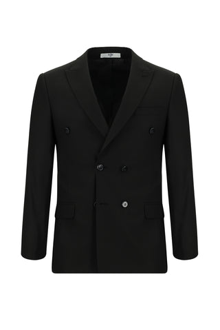  Siyah Super Slim Fit Ekstra Dar Kesim Desenli Kruvaze Takım Elbise