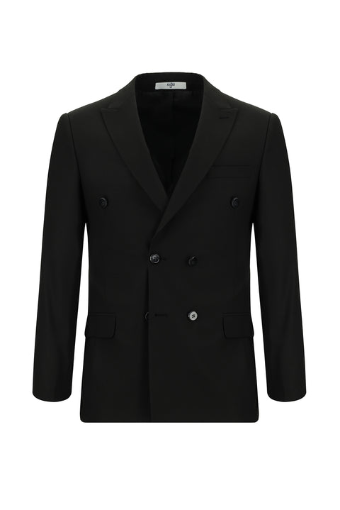 Siyah 7 Drop Super Slim Fit Eksra Dar Kesim Desenli Kruvaze Takım Elbise