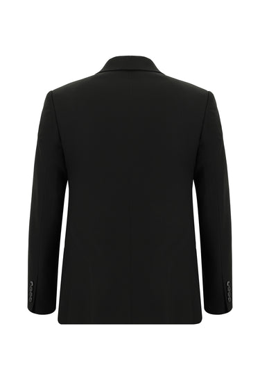  Siyah Super Slim Fit Ekstra Dar Kesim Desenli Kruvaze Takım Elbise