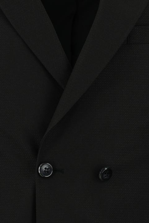 Siyah 7 Drop Super Slim Fit Eksra Dar Kesim Desenli Kruvaze Takım Elbise