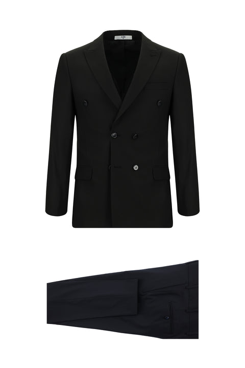 Koyu Lacivert 7 Drop Super Slim Fit Eksra Dar Kesim Desenli Kruvaze Takım Elbise