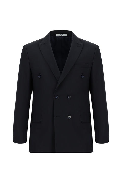 Koyu Lacivert 7 Drop Super Slim Fit Eksra Dar Kesim Desenli Kruvaze Takım Elbise