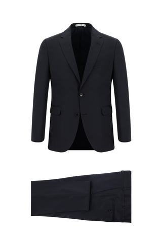  Koyu Lacivert Slim Fit Dar Kesim Desenli Klasik Takım Elbise