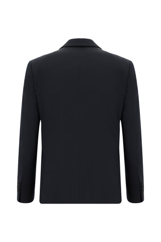  Koyu Lacivert Slim Fit Dar Kesim Desenli Klasik Takım Elbise