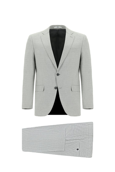 Açık Gri 7 Drop Slim Fit Dar Kesim Desenli Takım Elbise