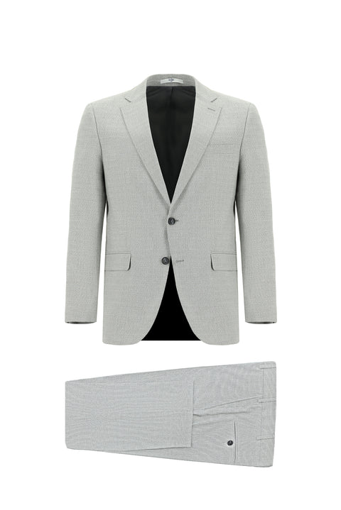 Açık Gri 7 Drop Slim Fit Dar Kesim Desenli Takım Elbise