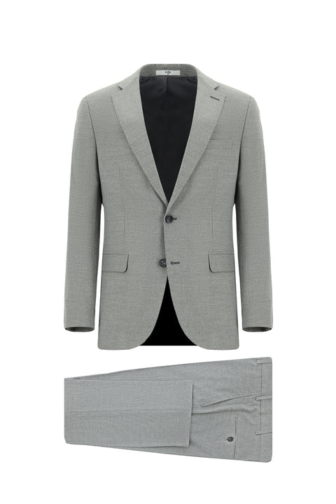 Orta Gri 7 Drop Slim Fit Dar Kesim Desenli Takım Elbise
