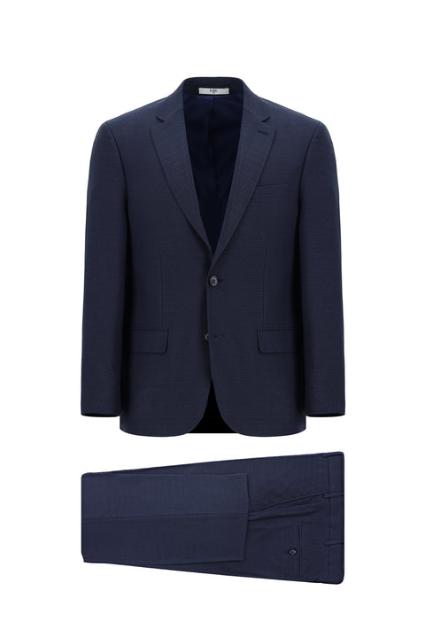 Dark Navy 4-Drop Relaxed Fit Patterned Suit