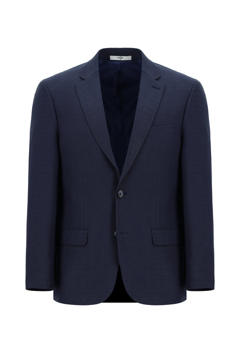 Dark Navy 4-Drop Relaxed Fit Patterned Suit