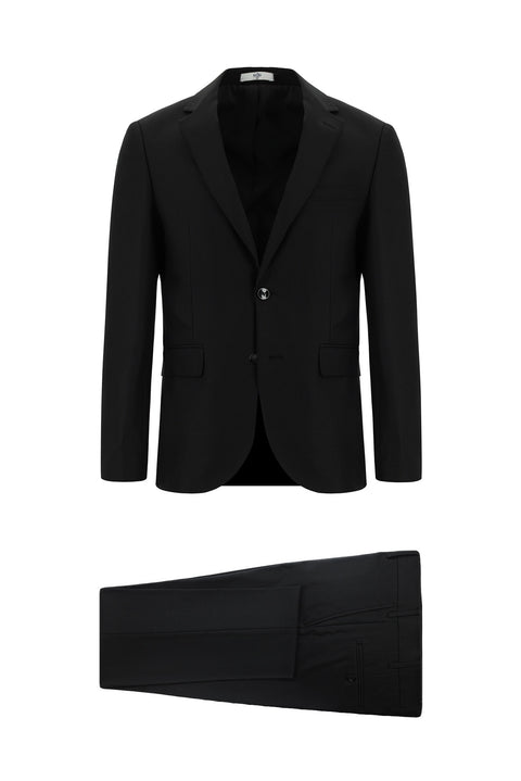 Siyah 7 Drop Slim Fit Dar Kesim Desenli Takım Elbise
