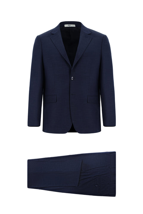 Koyu Lacivert 4 Drop Relaxed Fit Rahat Kesim Desenli Takım Elbise