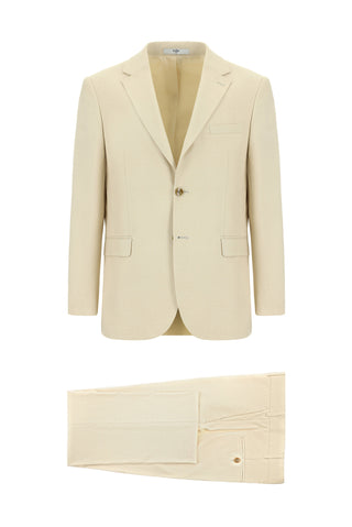  Ekru Relaxed Fit Rahat Kesim Klasik Desenli Takım Elbise