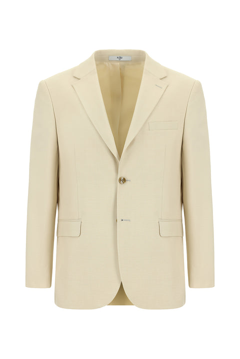 Ekru 4 Drop Relaxed Fit Rahat Kesim Desenli Takım Elbise