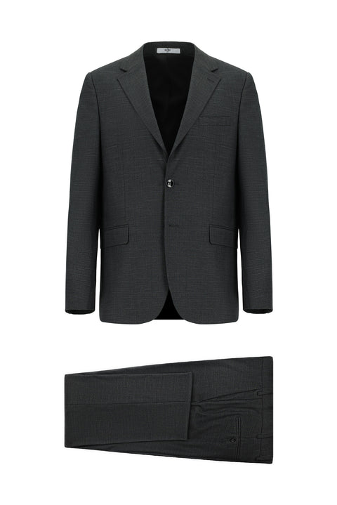 Orta Antrasit 4 Drop Relaxed Fit Rahat Kesim Desenli Takım Elbise