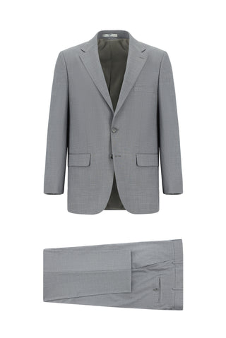  Orta Gri 4 Drop Relaxed Fit Rahat Kesim Desenli Takım Elbise